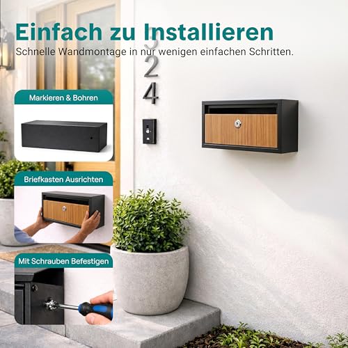 SereneLife Horizontal montierbarer Briefkasten mit Schloss | Moderner Universal-Briefkasten für den Außenbereich | Verzinkter Stahl13,7 x 9,8 x 4,7 Große Kapazität für Zuhause/Büro mit sicherem Liefer