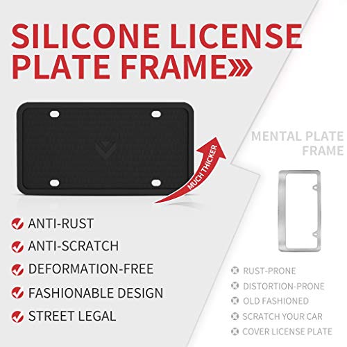 Aujen Silicone License Plate Frame,2 PCS License Plate Frames, 100% Street Legal for US Standard Cars, Rattle-Proof and Easy Installation License Plate Holder (Black)…