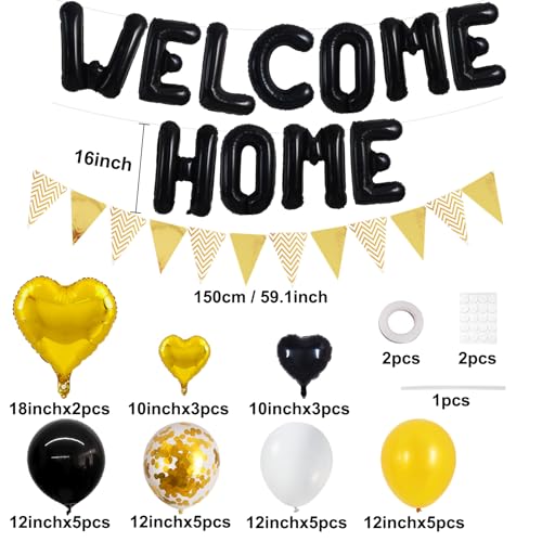 Image of TONIFUL 16 Inch Black Welcome Home Foil Letter Balloons Banner Decor Kit