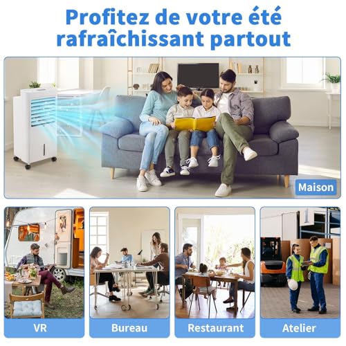 LEADZM Climatiseur Mobile, Climatiseur d'Air Mobile 4 en 1 Rafraichisseur d'Air par Evaporation Refroidisseur Portable,Réservoir d'eau de 8L,75W,Débit d'air 550m³/h – Image 4
