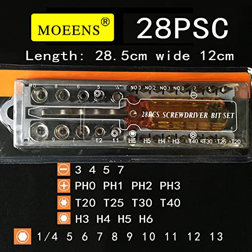 Moeens 28-In-1 Screwdriver/Nut Driver Set, 16 Bits,10 Plum Blossom Socket, Cushion Grip Handle Screwdriver Handle For Magnet Tip Diy Hand-Making, Repairs #TOP1