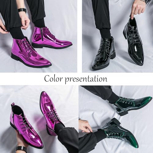 Men's Patent Leather Pointed Toe Chelsea Dress Boots Fashion Lace-up Luxur Side Zipper Chukka Boots High Top Waterproof Shiny Business Formal Oxford Ankle Boots2