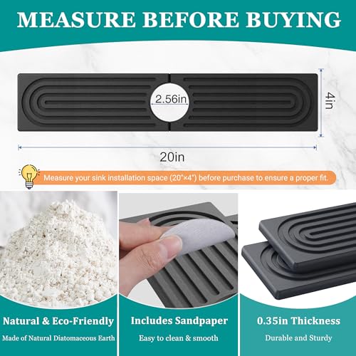 MAGKOTA Stone Faucet Mat for Kitchen Sink - Quick Dry Diatomite Sink Splash Guard, Prevents Moisture Buildup & Water Stains, Water Absorbing Stone Tray for Bathroom Countertop (Dark Gray, 20" x 4") #2
