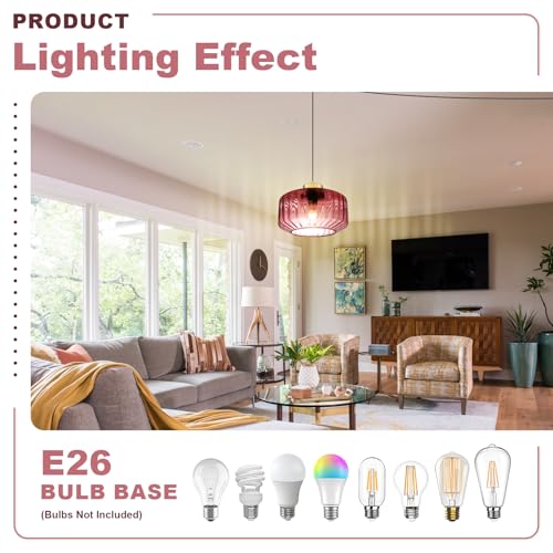 Image of Purple Glass Plug in Pendant Light 11.02 Inch with Gold Mount & Striped Shade, Adjustable Hanging Light Vintage Ceiling Lighting Fixture for Girls Room, Bedroom, Kitchen, Dining Table