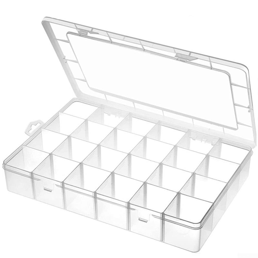 Caja de plástico extragrande con 24 compartimentos, separadores extraíbles para tornillos, cuentas, clavos, pernos, joyas, piezas de bricolaje, caja de almacenamiento transparente, 33,6 x 22,4 x 5,7