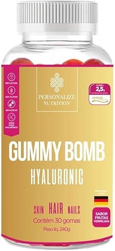 Gummy Bomb Hyaluronic - Colageno Verisol com Tecnologia Alemã - 30 Gomas com 120mg de Ácido Hialurônico, 2,5g de Verisol por Goma, Silício Orgânico, Minerais e Vitaminas