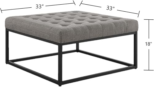 Miniatura 2 de 24KF - Mesa de café cuadrada, grande y copetuda estilo Edad Media asiento otomano tapizado, acolchado y con base de metal negro, color granito