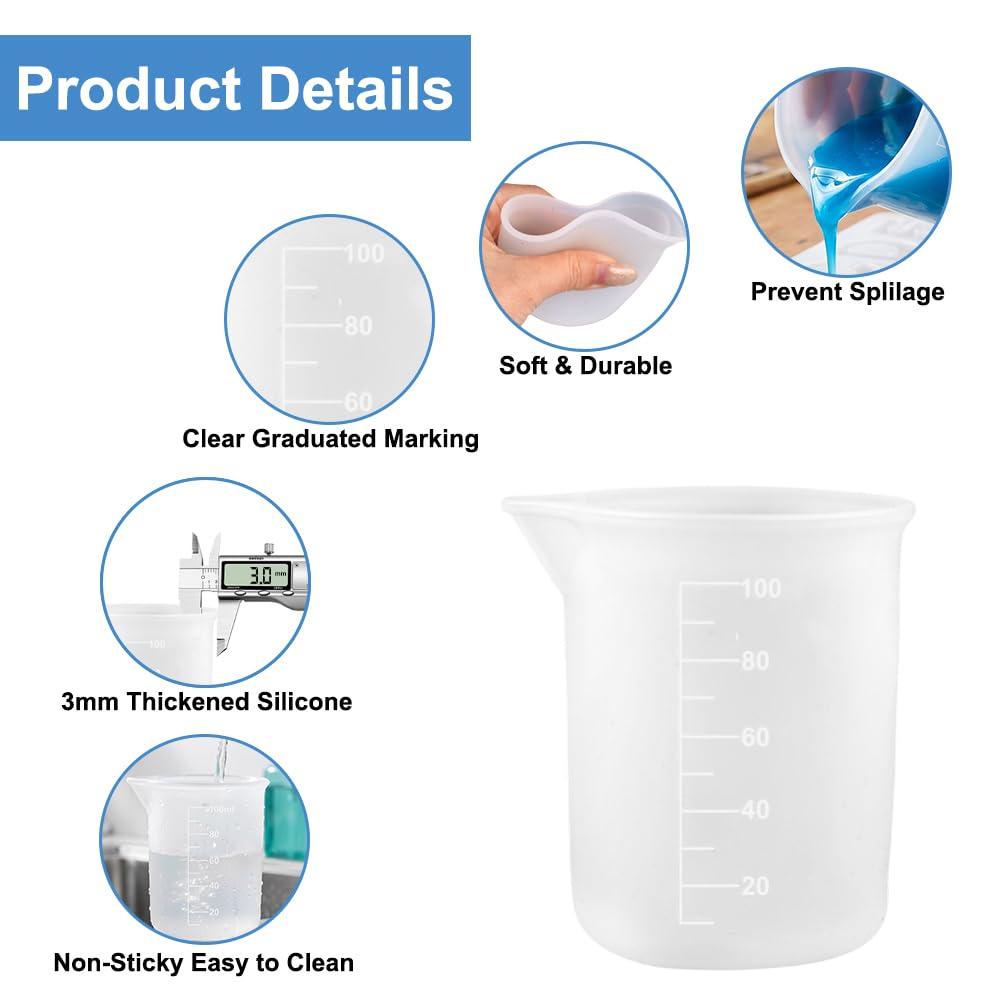 Silikonowe kubki z miarką, 100 ml, 9 sztuk | Żywica epoksydowa, Ze skalą Clear, DIY i majsterkowanie, Laboratorium i kuchnia