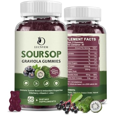 Soursop Graviola Gummies with Elderberry, Soursop Leaves with Elderberry Extract Rich in Multivitamin for Natural Antioxidant, Cell Support & Regeneration, Immune Boost & Skin - 30 Day Supply Cover