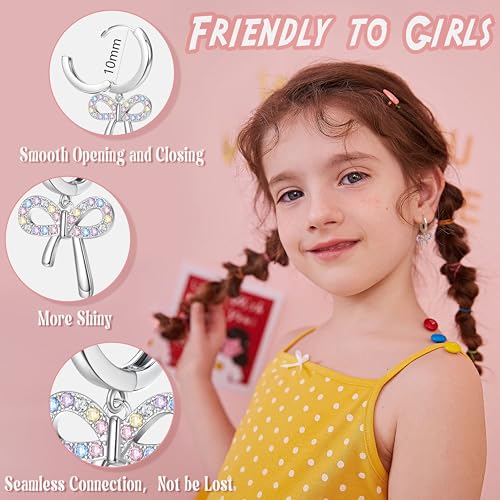 BESTEEL 4 Pairs Hypoallergenic Huggie Hoop Earrings for Girls Women Silver Small Dangle Hoop Earrings Bow Earrings Tiny Cute CZ Heart Butterfly Earrings Set Pink Colorful Star Earrings for Sensitive Ears(over 3 years old)2