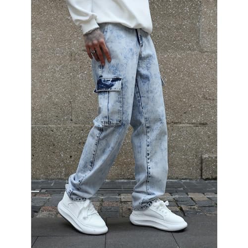 Multi Pocket Workwear Jeans Loose Wide Leg Straight Leg Pants2