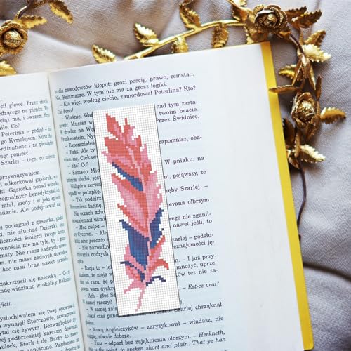 Image of FREEBLOSS 6 Set Bookmark Cross Stitch Kits Stitch Bookmark Cross Stitch Kits with Instructions Feather Pattern Punch Needle Kit for Beginners Bookmark Making Kit for Gift