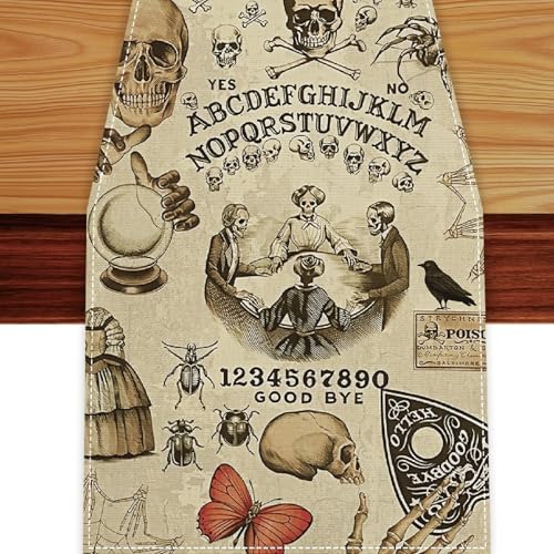 AEHHDL Retro Halloween Table Runner,Spooky Gothic Table Runner Skull Day