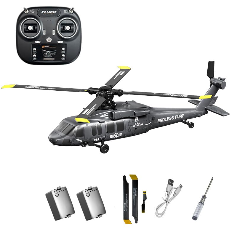 TENIREALX K2000 UH-60 RC Helicopter for Adults, Black Hawkk 2.4GHz 6CH Brushless Flybarless 6-Axis Gyro Aircraft with Optical Flow, 3-Speed Mode & One-Key Inverted Flight – RTF