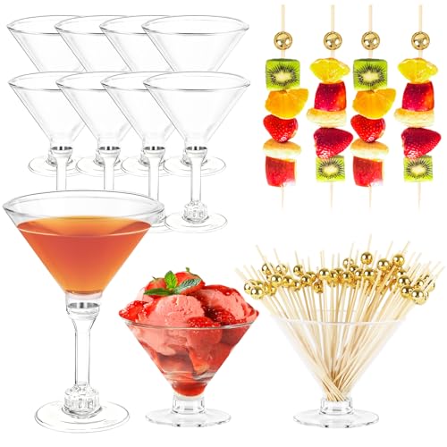 Himake 25 Pack Plastic Martini Glasses, 5 Oz Disposable Cocktail Glasses, Plastic Margarita Glasses, Tall Stemed Wine Glasses for Valentine's Day Easter Party Btirhday Wedding and All Events