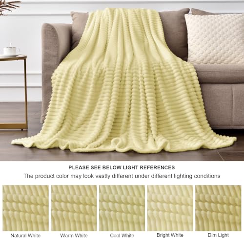 Image of BEDELITE Fleece Throw Blanket for Couch - 3D Ribbed Jacquard Soft and Warm Decorative Fuzzy Blanket - Cozy, Fluffy, Plush Lightweight Transparent Yellow Throw Blankets for Bed, Sofa, 50x60 inches