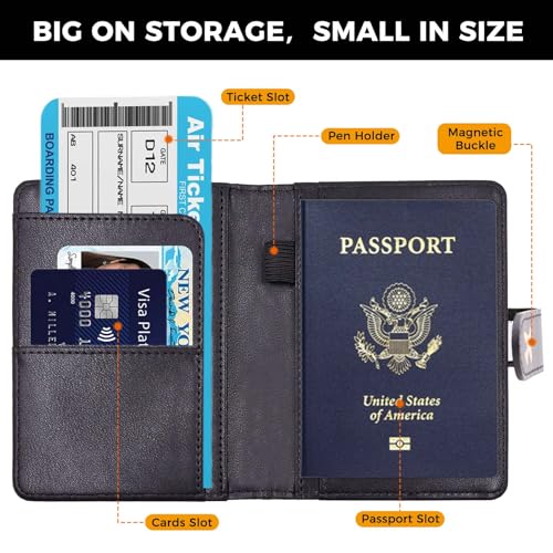 Image of Melsbrinna Premium Leather Passport Holder Covers Case, Waterproof Rfid Blocking Travel Wallet Passport Holder with Pen Holder, Cute Passport Book for Women /Men