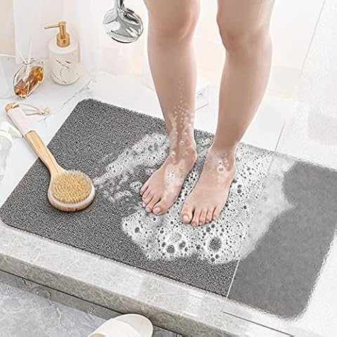 Kesfey Loofah Shower Mats Non-Slip Bath Mat, for Inside Shower Square Bath Mat, XXL No Suction Cups Quick Drying Rug (Grey,50x80cm) Cover