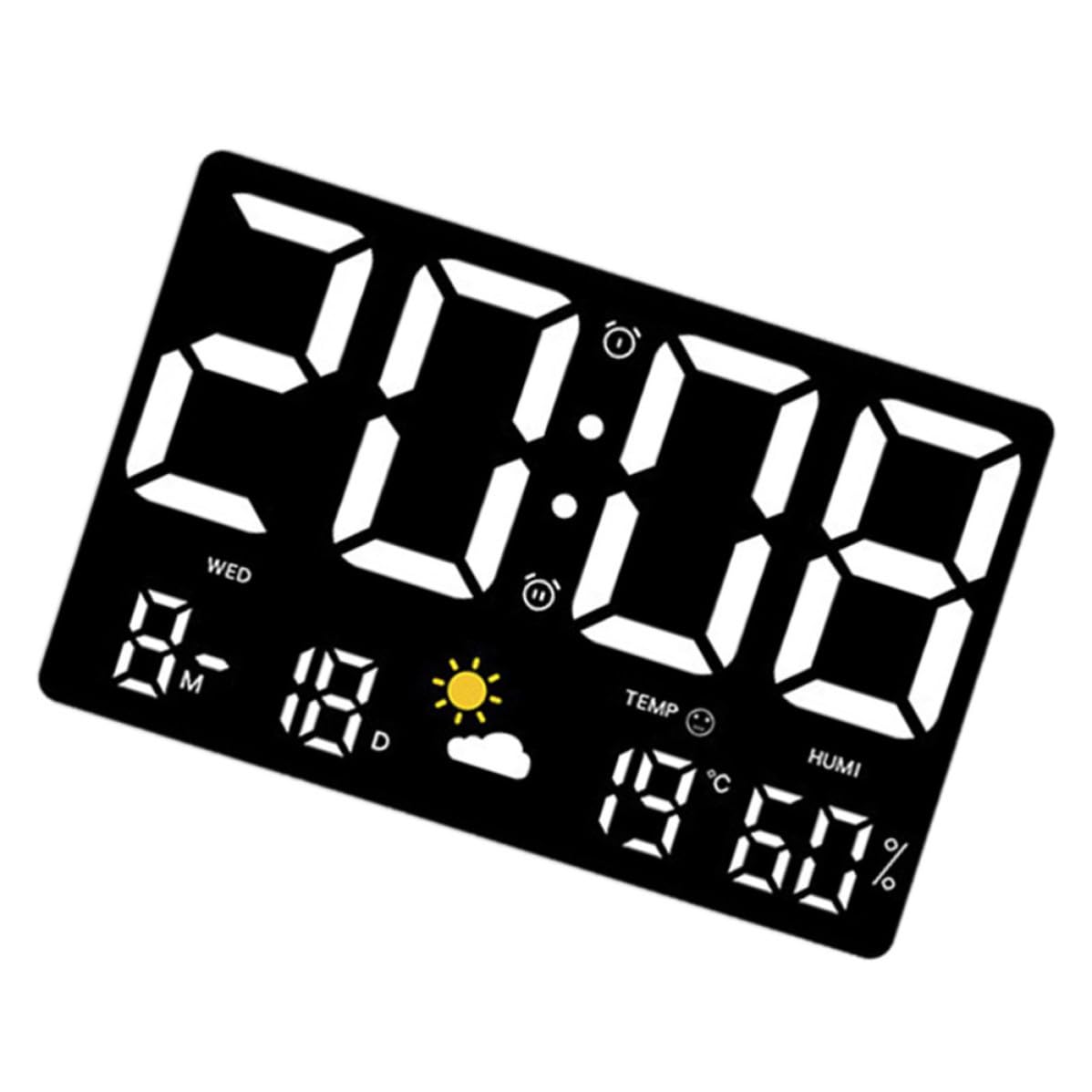Orologio da Parete Digitale Grande Display Led, Temperatura e Umidità, Calendario Integrato, Materiale Plastico Nero, per Soggiorno e Ufficio