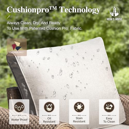 Image of HERA'S HOUSE 5 Pieces Patio Furniture Set, All Weather 7 Seats Outdoor Wicker Sofa with Ottoman, 5.5 inch Thick Waterproof Cushion Conversation Set for Garden Deck Backyard, Beige