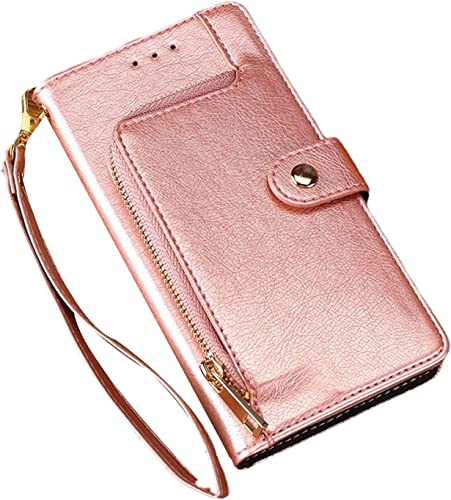 Étui à rabat pour iPhone 13 Pro anti-chute avec fermeture magnétique rose