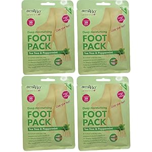 Derma V10 Foot Pack Mask (4 Pack) Deep Moisturising Tea Tree and Peppermint Oil, Honey and Almond Oil Moroccan Argan Oil & Hemp Seed Oil (Tea Tree and Peppermint Oil)