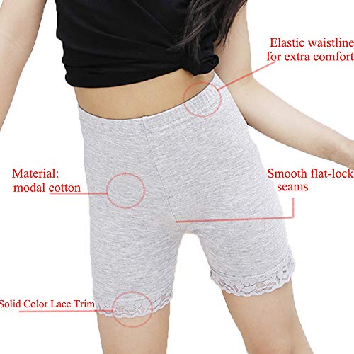 3-12 Years Girl's Solid Color Lace Trim Boyshort Underwear Safety Dress Panties Multipack2