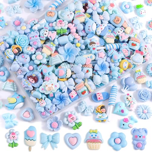 100PCS Blue Slime Charms Decoden Charm, Flatback Resin Charms for Crafts