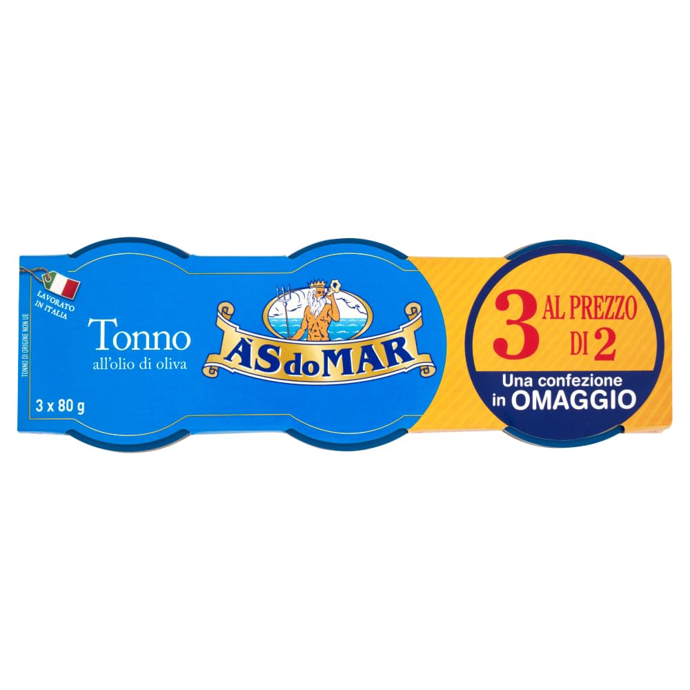 AS do MAR Tonno all'Olio di Olio di Oliva Lot de 12 boîtes de 80 g de thon à l'huile d'olive, idéal dans chaque recette, boîte de 80 g + boîte italienne Gourmet Polpa di Pomodoro 400 g