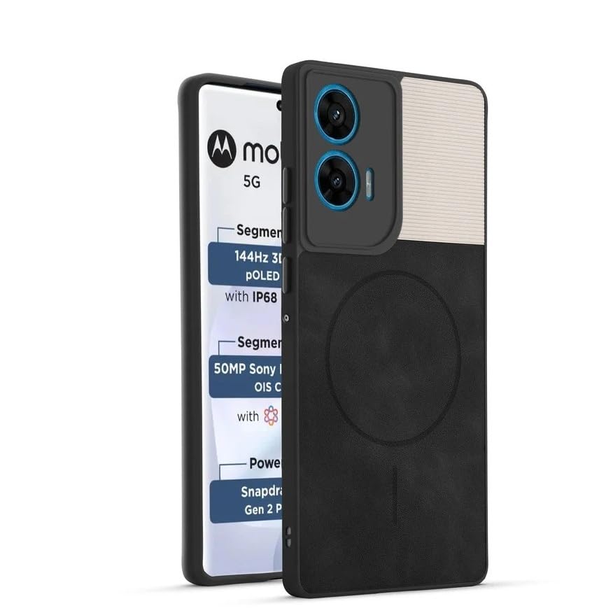 Image of Bintage CASE Mac Safe Design Hard Light Weight Back Case | Soft Border Camera Protect | Dual PU Leather Finish Back Cover Compatible for Motorola G34 5G - White & Black