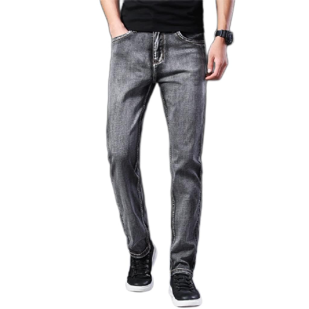 Men Stretch Regular Fit Jeans Business Casual Denim Trousers Male Gray Pants