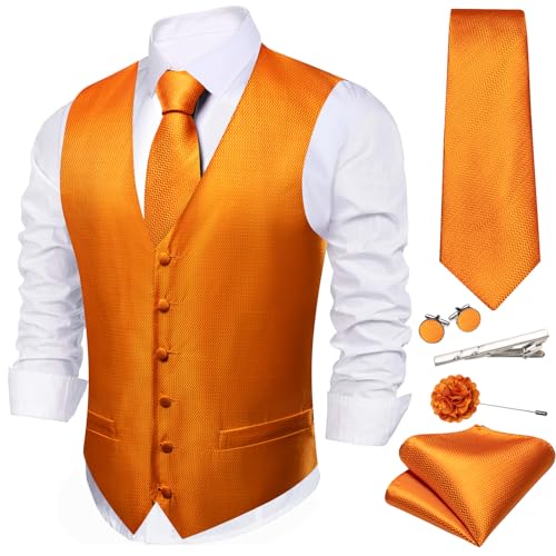 Men's 6PCS Vest Tie Set Business/Leisure Silk Paisley Suit Waistcoat with Handkerchief Clip Pin for Wedding Party
