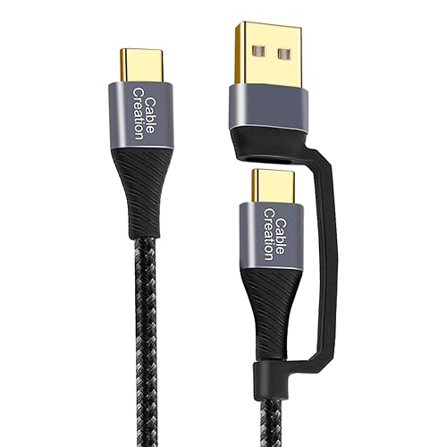 CableCreation Cable de carga USB C duradero de 3.9 ft, 2 en 1 USB C a USB C USB A Cable de carga rápida 3A 480Mbps datos para MacBook Pro Air iPad