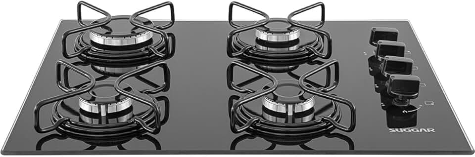SUGGAR COOKTOP VIDRO PRETO 4 QUEIMADORES ESMALTADOS DIFERENTES TAMANHOS FG4004AVP
