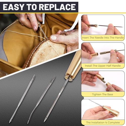 Mardatt 19pcs Leather Sewing Awl Kit Includes Leather Needle with Copper Handle - Image 4
