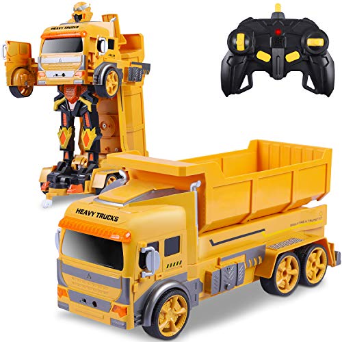 Remote Control Car,Transform Robot RC Car for Kids,Dirt Truck Robot with One-Button Deformation, Engineering Vehicle,Truck Toys with Sound&Lights,Car Gift Toys for 6 7 8 9 10 11 12 Year Old Boys Girls