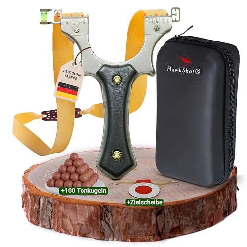 HawkShot® Profi Stahl Steinschleuder Shadow-Hit Pro mit massivem Stahlkorpus & ABS Griffschalen - Profi Zwille
