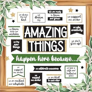 Decorably 105 Pcs Cutouts Farmhouse Theme Amazing Things Happen Here Bulletin Board Set with Borders, Modern Farmhouse Classroom Decor - School, Homeschool Decorably 105 Pcs Cutouts Farmhouse Theme Amazing Things Happen Here Bulletin Board Set with Borders Modern Farmhouse Classroom Decor School Homeschool