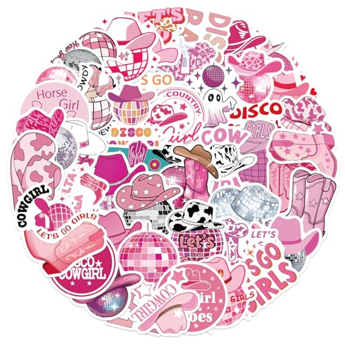 50Pcs Disco Cowgirl Stickers for Kindle, Pink Fashion Sticker Pack Vinyl Western Cowgirl Decals for Laptop Ebook Readers Water Bottles Journal Scrapbook Waterproof