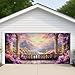 Scenic Mountain View Garage Door Cover, Gorgeous Sunset Landscape Large Garage Door Decorations, Outdoor Home Decor for All Seasons, Perfect for Spring and Summer 157x71 Inch