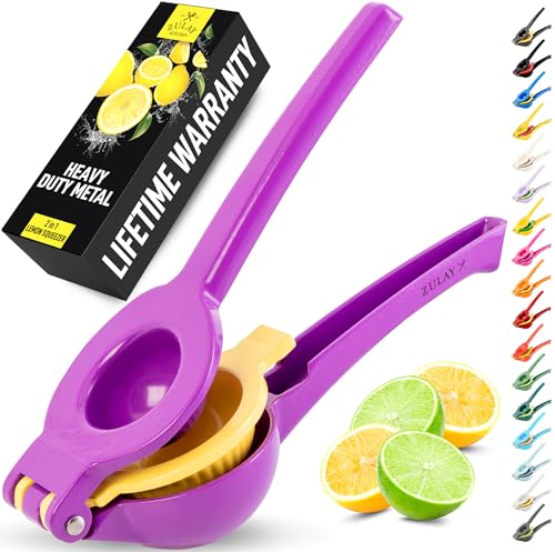 Image of Zulay Kitchen Metal 2-in-1 Lemon Squeezer - Sturdy Max Extraction Hand Juicer Lemon Squeezer Gets Every Last Drop - Easy to Clean Manual Citrus Juicer - Easy-Use Lemon Juicer Squeezer - Purple /Yellow
