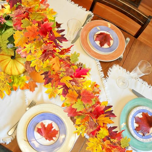 TINA Herbstgirlande Herbstblätter 1.74m 2 Stück Künstliche Ahornblätter Girlande Herbst Blätter Girlande mit Haken Ahorn Blätter erbstdeko Hängepflanze für Innen Draußen Fenster Halloween