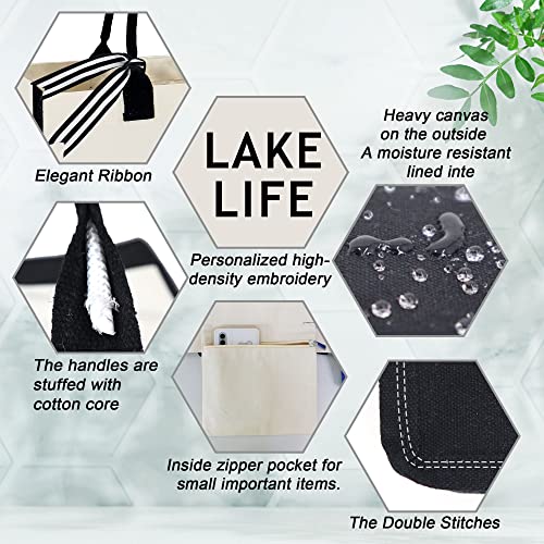 BeeGreen Beach Tote Bag For Women 13oz Canvas with Inner Zipper Pocket Print Pattern 17" X 12.5" X 6.7" White Side Personalized Gifts For Women Birthday Gifts For Mom Friend Thank You Gifts3