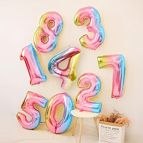 Image of 40 Inch Giant Rainbow Number 4 Balloons, Birthday Balloons, Helium Mylar Foil Big Number Balloons for Birthday Party Decorations, Kids' Birthday Anniversary Party Baby Shower Unicorn Parties