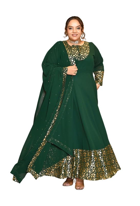 prettyplus by desinoor.com Plus Size Foil Printed Georgette Anarkali with Dupatta | Ethnic Kurta Set for Women | Regular Fit Traditional Outfit | Festive Kurta Set-picture-12