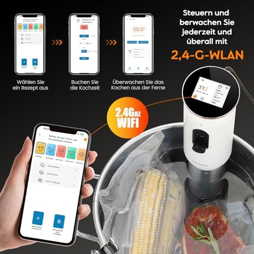 Bild 2 - Sous Vide ISV-101W,INKBIRD WiFi Sous Vide Stick Präzisionskocher, 1000W, Temperatureinstellung bis 90°C, Tauchzikulator 360° Zirkulation mit App-Voreinstellungsmenüs, für die Küche