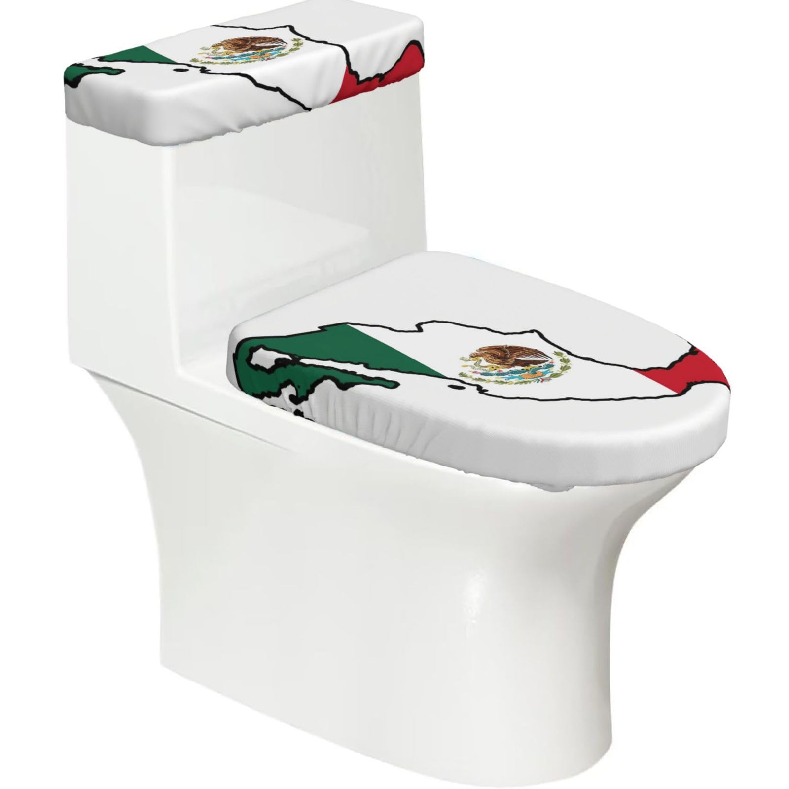Mexico Flag Map Printed Toilet Tank and Lid Cover Set of 2 for Most Bathrooms, Fits Elongated Round Toilets