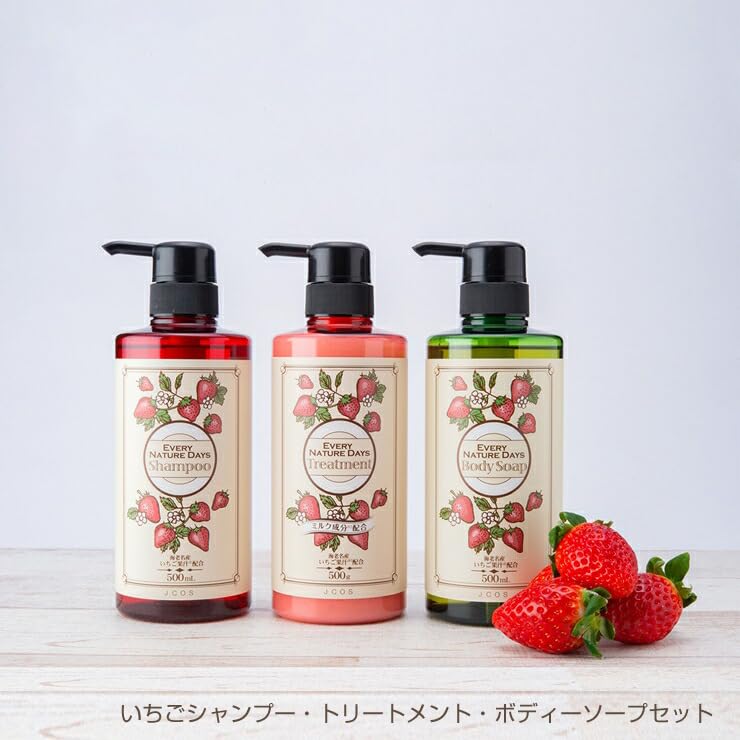 Amazon | いちごシャンプー・トリートメント・ボディーソープ 500mL×3