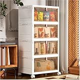 PurKeep Storage Boxes with Lid - 28L*4 Tier Plastic Storage Box with Lid, Stackable Boxes with Wheels, Storage Drawers with Front Door, Plastic Box for Home and Office, White, 4 Packs