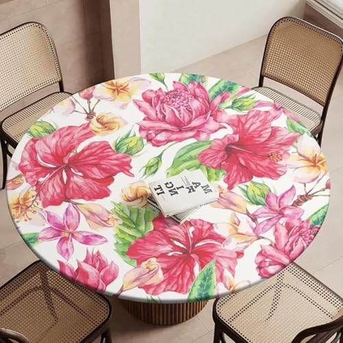 Nappe ronde élastique 36" anti-glisse en polyester à fleurs - 2